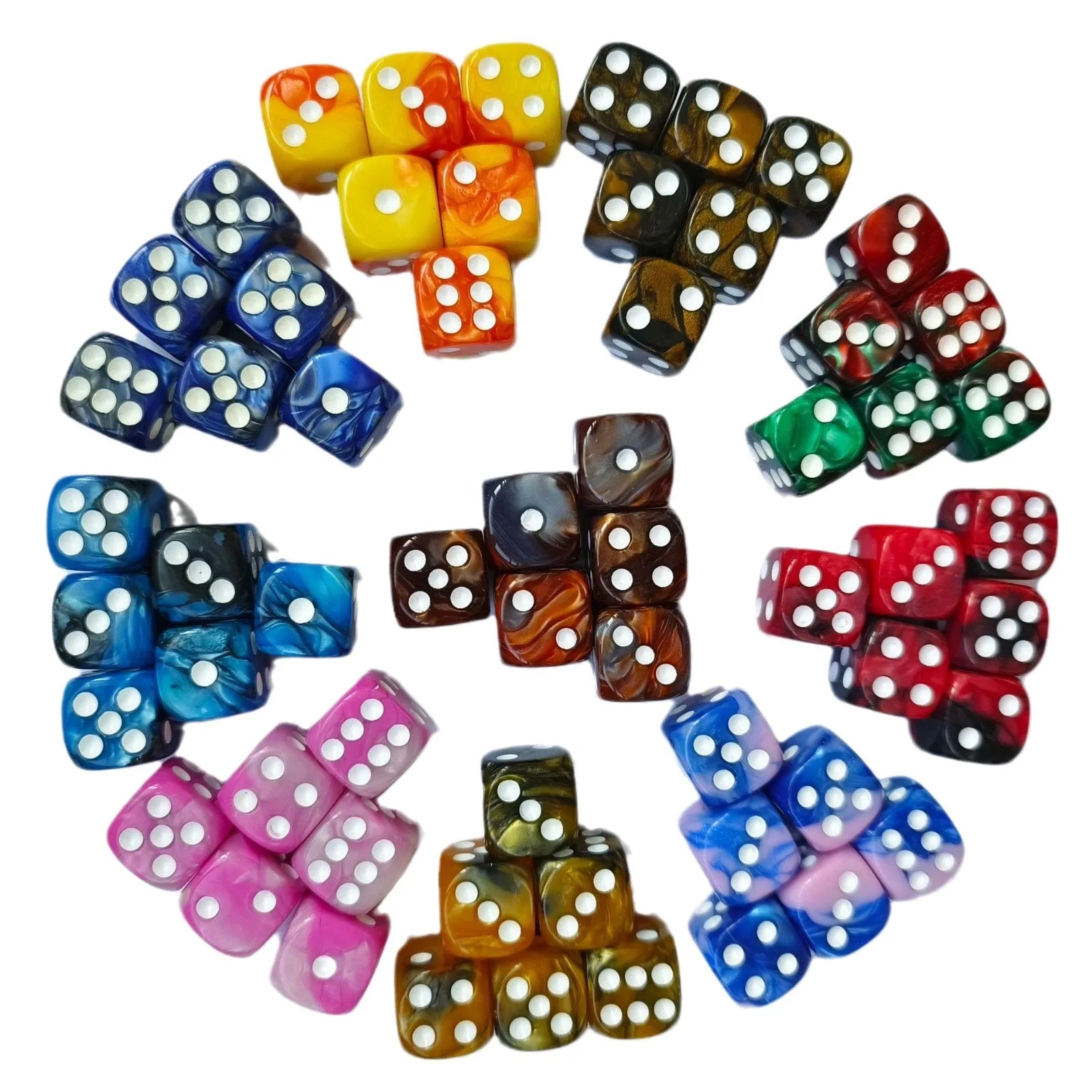 Factory Directly Sale Acrylic 16mm D6 Casino Dice Multicolor Pips Dot & Pips Design for Board Game Pack of 10