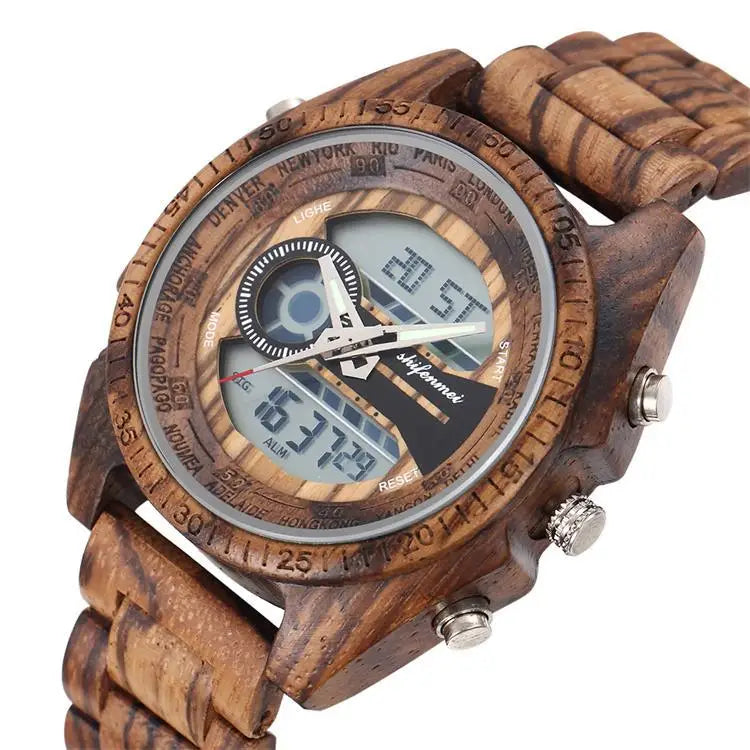 SHIFENMEI S2139 Fashion Sport Wooden Watch Sandalwood Men's Wristwatches Classic Wooden Leisure Digital Quartz Watches