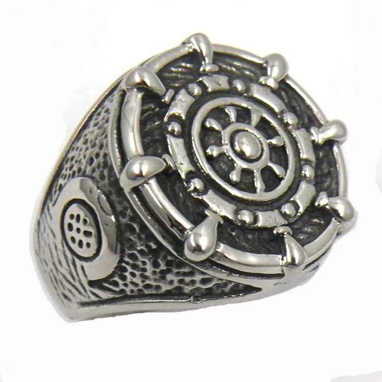 Hip Hop Style Rudder Steering Wheel Seaman Ring Stainless Steel Ring Engraved Ring