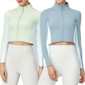 Stand Collar Yoga Zipper Top Women's Color Contrast Slim Long Sleeve Zip up Jacket Women Zip Crop Top