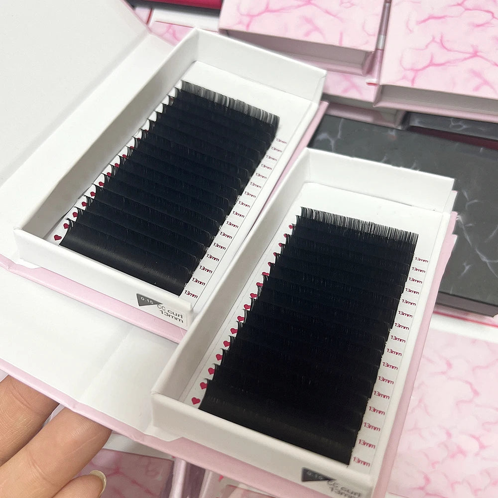 Wholesale Supplies Private Logo Matte Black Velvet Mink Eyelash Extension Trays Volume Lashes CC CD DD Dark Black Cashmere Lash
