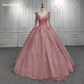 Jancember 5667 Pink Sequins Party Prom Ball Gown Formal Long Sleeve Evening Dresses