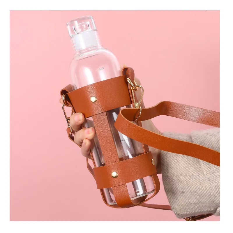 YY PU Leather Drink Cup Carrier Portable Water Bottle Holder Reusable Adjustable Shoulder Cup Strap Carry Sleeve