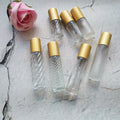Clear Frosted Round Roll-on Glass Bottle 5ml & 10ml Sizes with Matte Gold Screw Cap & Metal Roller for Essential Oils