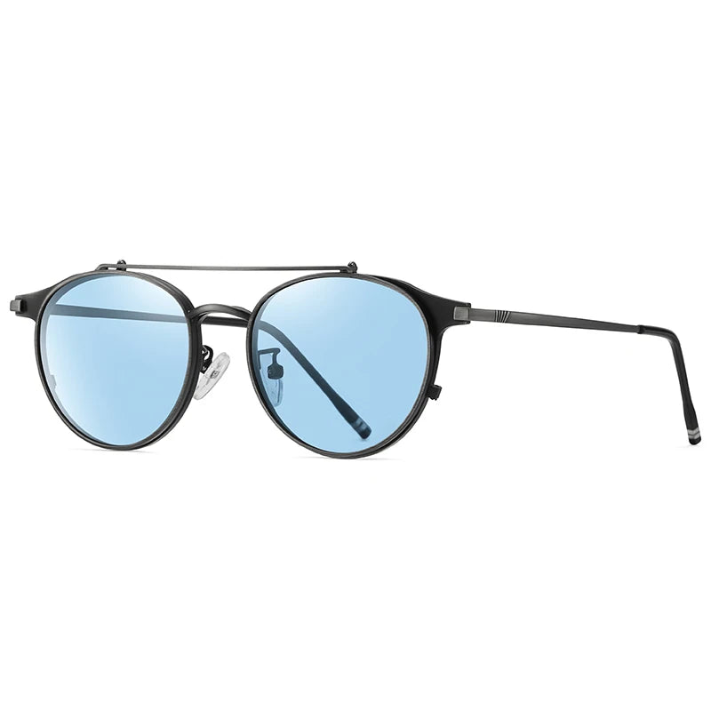 Superhot Eyewear 18930 Fashion 2023 Round Steampunk Metal Polarized Flip up Sunglasses