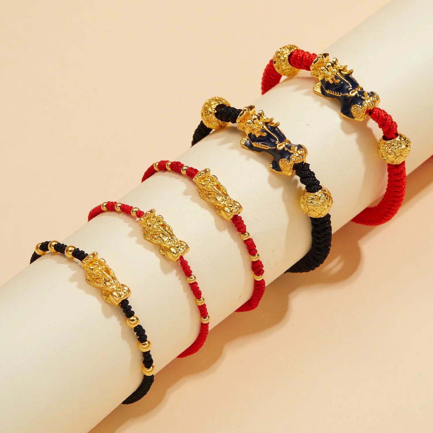 Handmade Adjustable Red String Black Rope Friendship Couple Fengshui Lucky Vietnam Placer Gold Pixiu Bracelet for Women Girls
