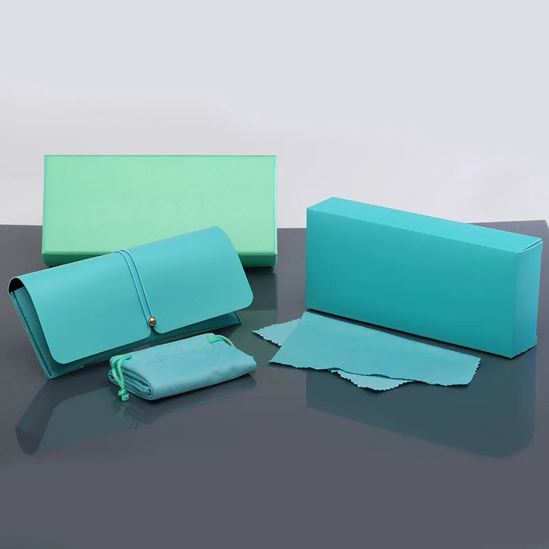 Custom logo PU Leather case with Pouch Cloth Optical Glasses Case Set Luxury Sunglasses Packaging Box