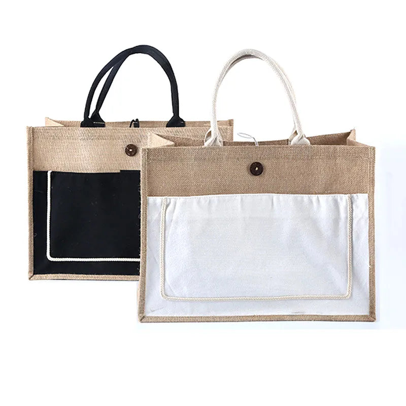 Eco-Friendly Reusable Jute Tote Bag with Animal Prints Waterproof Strong Custom Logo Medium Size Shoulder Strap Daily Use