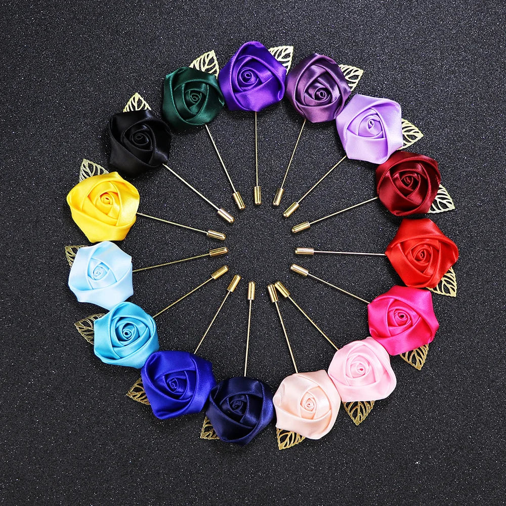 Fabric Flower Leaf Brooches Pin Men/Women Brooch Pins Suits Decoration Lapel Pins Jewelry Long Needle Brooch(KBL112)