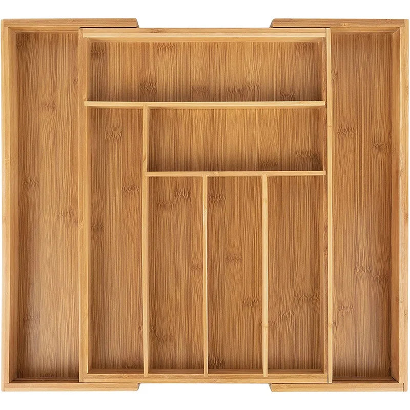 Bamboo Square Kitchen Drawer Utensils Storage Box Tableware Pallet Practical Adjustable Silverware Cutlery Organizer Tray