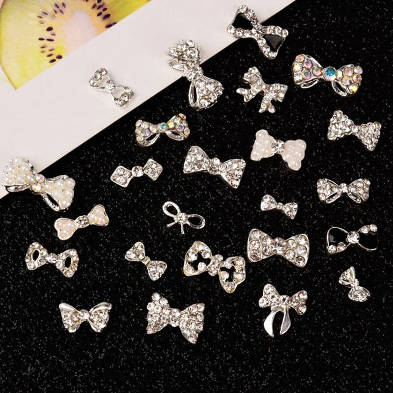 Paso Sico Japanese Alloy 3D Mini Butterfly Bow Nail Art Charms with Diamond Rhinestones & Pearls-Shimmer Finish DIY
