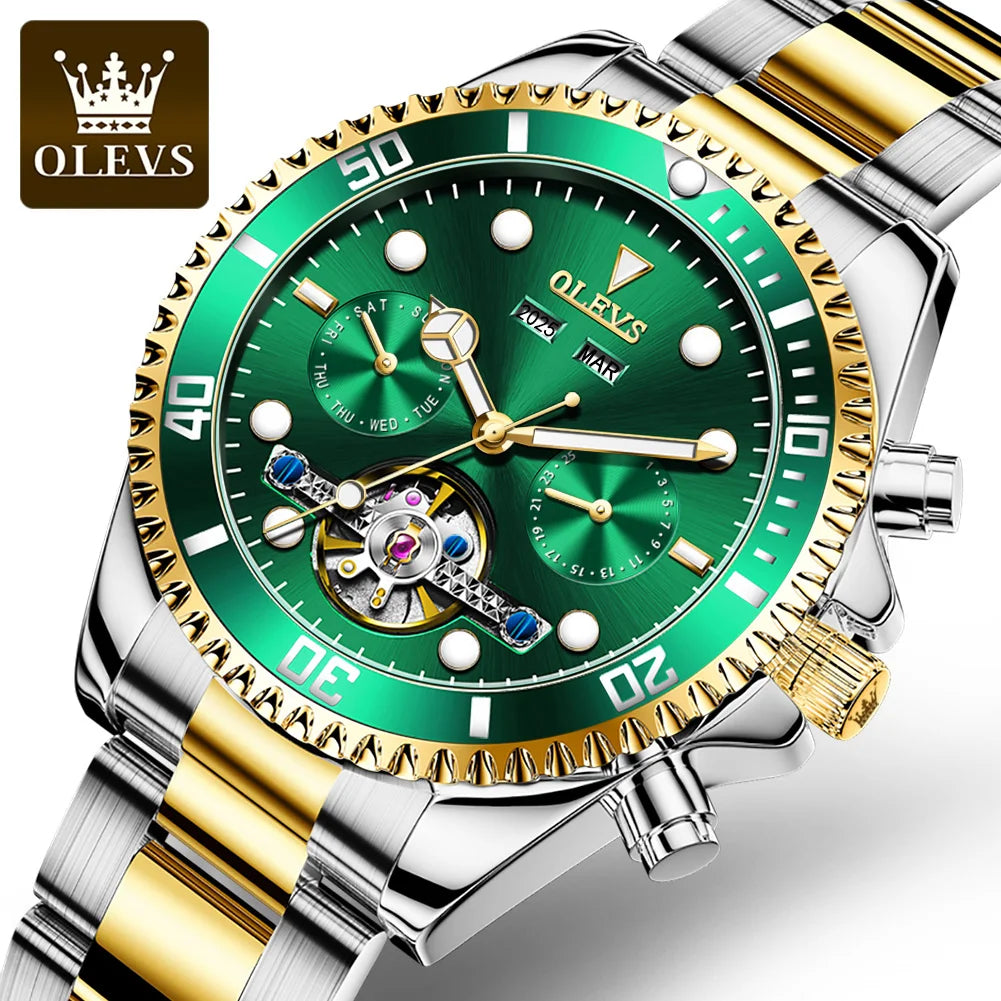 OLEVS 6605  Hot OEM Design  Low Price Waterproof Full Stainless Steel Customize Logo in Hand Luxury Mechanical Mens Wrist Watch
