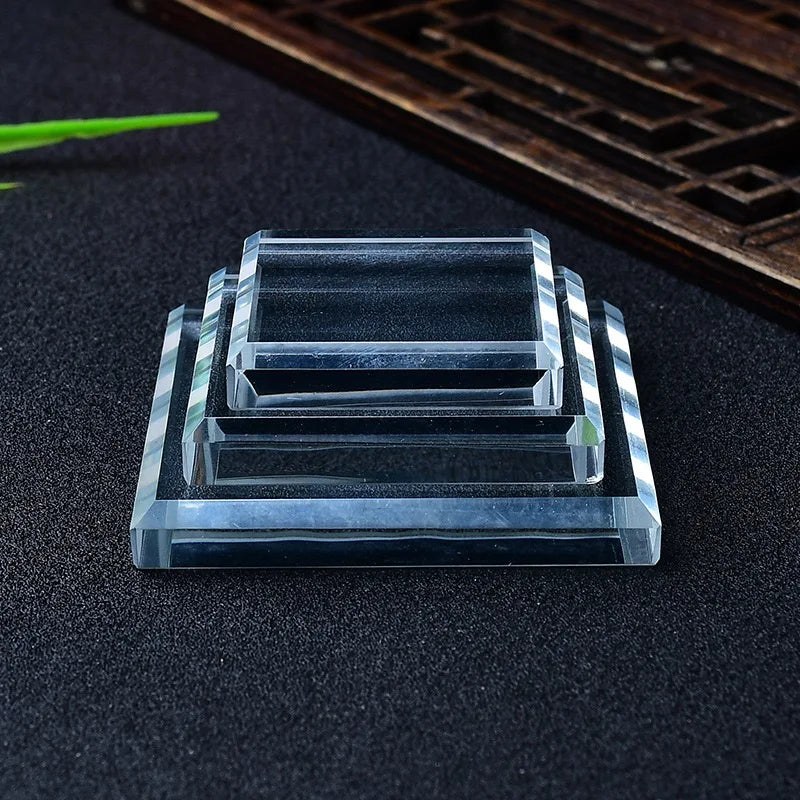 Crystal Mine Label Display Base Transparent Glass Handicraft Jewelry Accessory Sample Display Table Mat