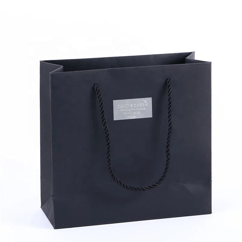 Custom Silver Logo Hot Stamped Eco-friendly Recycled Coated Paper Shopping Bags for Jewelry
