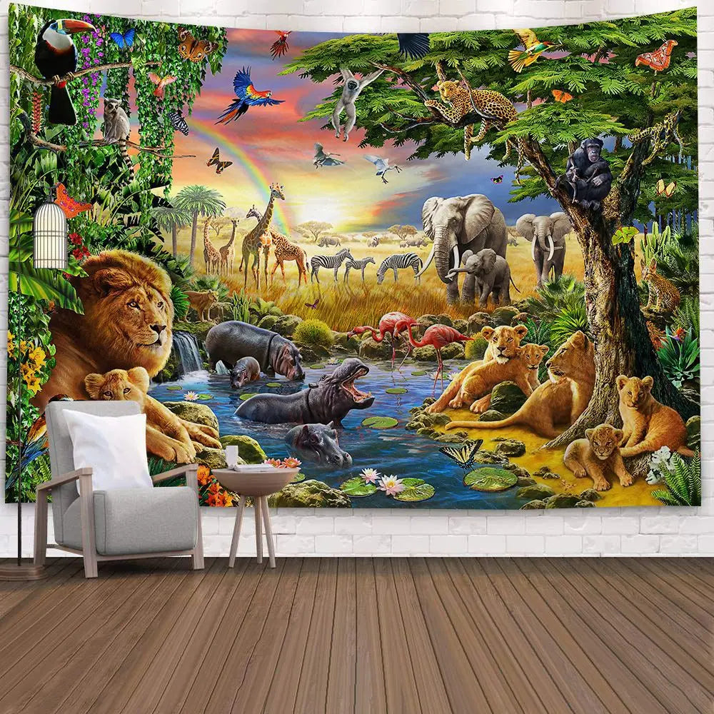 Wall Hanging Tapestry Travel Camping Tapestry Boho Animal Yoga Mat Sleeping Green Plant Print Wall Tapestry Decor