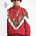 Custom Vintage Old School 80s 90s Plus Size Sport Tracksuit Set Red Color Full Wind Shell Abstract Sportswear Men's Suits