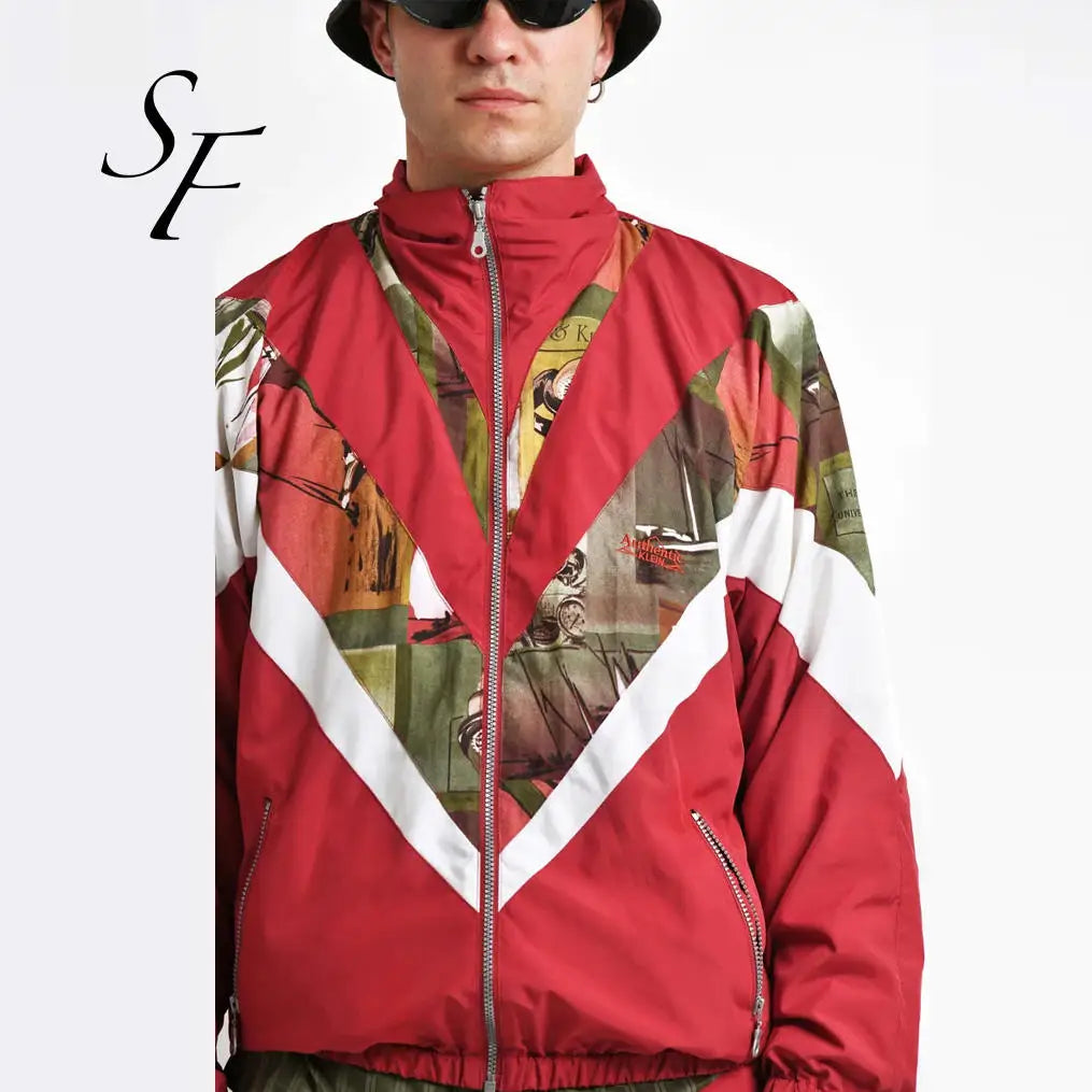 Custom Vintage Old School 80s 90s Plus Size Sport Tracksuit Set Red Color Full Wind Shell Abstract Sportswear Men's Suits