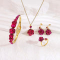 18K Gold Plated Flower Shape Jewelry Set Modern Aesthetics Stainless Steel 4 PCS Necklace Bracelet Earrings Ring Set for Women