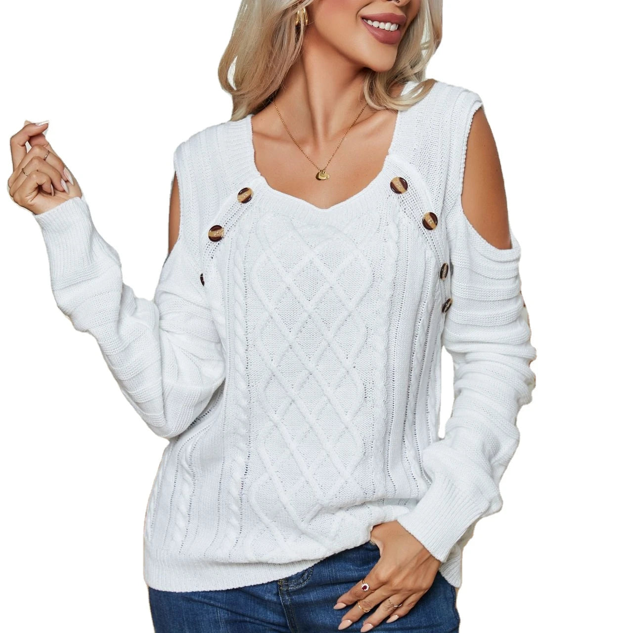 2024 Custom OEM Pullover Knitwear Crew Neck Long Sleeve Knitted Sweaters for Women