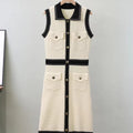 Sleeveless Summer Dress Royal Sister Temperament Skirt Polo Collar Single Breasted Design Vintage knit dress