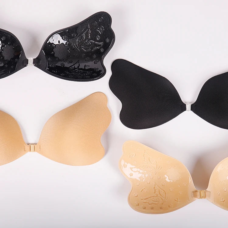 GXB001 Strapless Backless Bio Glue Butterfly Shape Invisible Silicone Sticky Wing Bra for Women