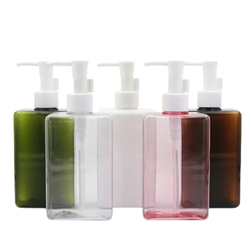 300ML PETG Cleansing Oil Plastic Pump Bottle Cosmetic Body Lotion Square Travel Shampoo Conditioner Shower Gel Dispenser Bottle