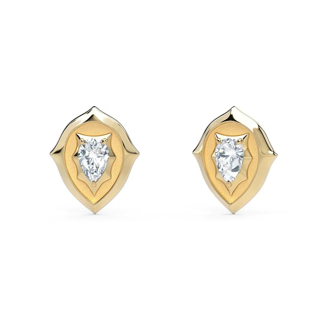 LOZRUNVE 925 Sterling Silver Unique Design Bezel CZ Stone Medal Symbol Stud Earring in Gold