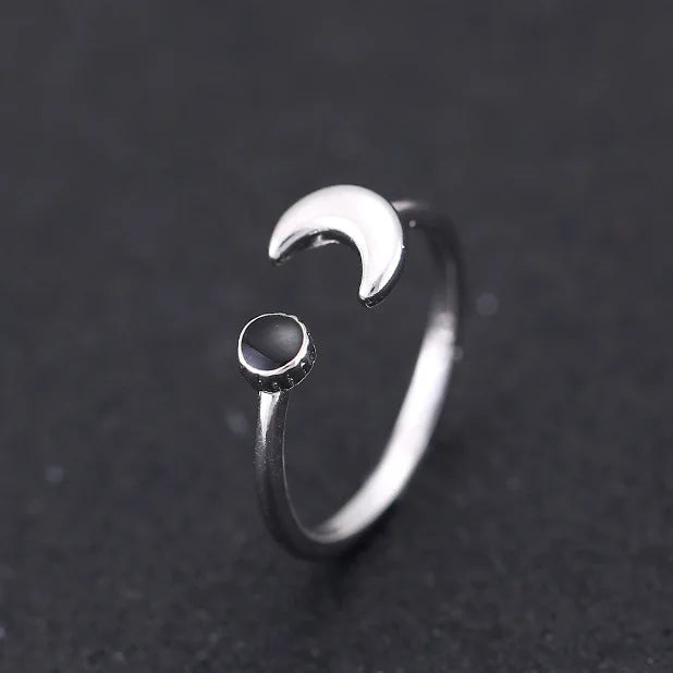 925 Sterling Silver Opening Ring Moon Black Drip Retro Sterling Silver Accessories Wholesale Cool and Versatile
