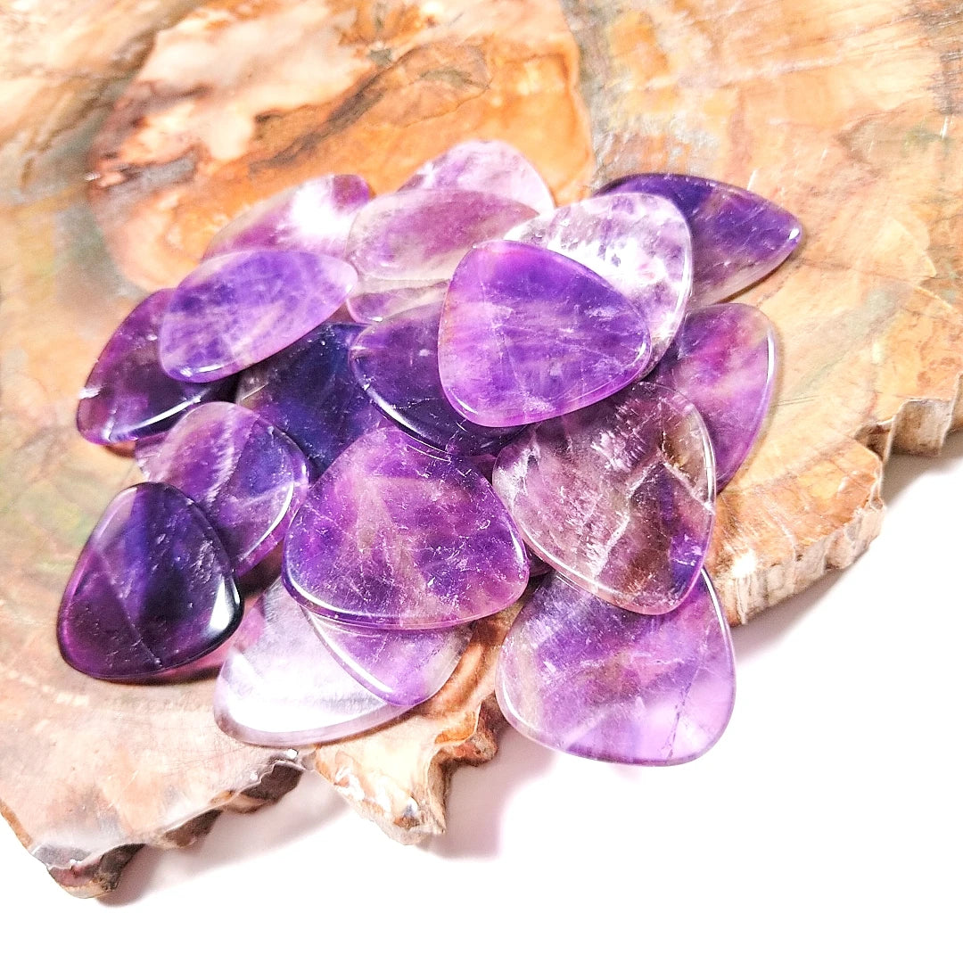 DIY Smooth Hand Feeling Black Printed logo Custom Amethyst Guitar Picks Wholesale Crystal Stone