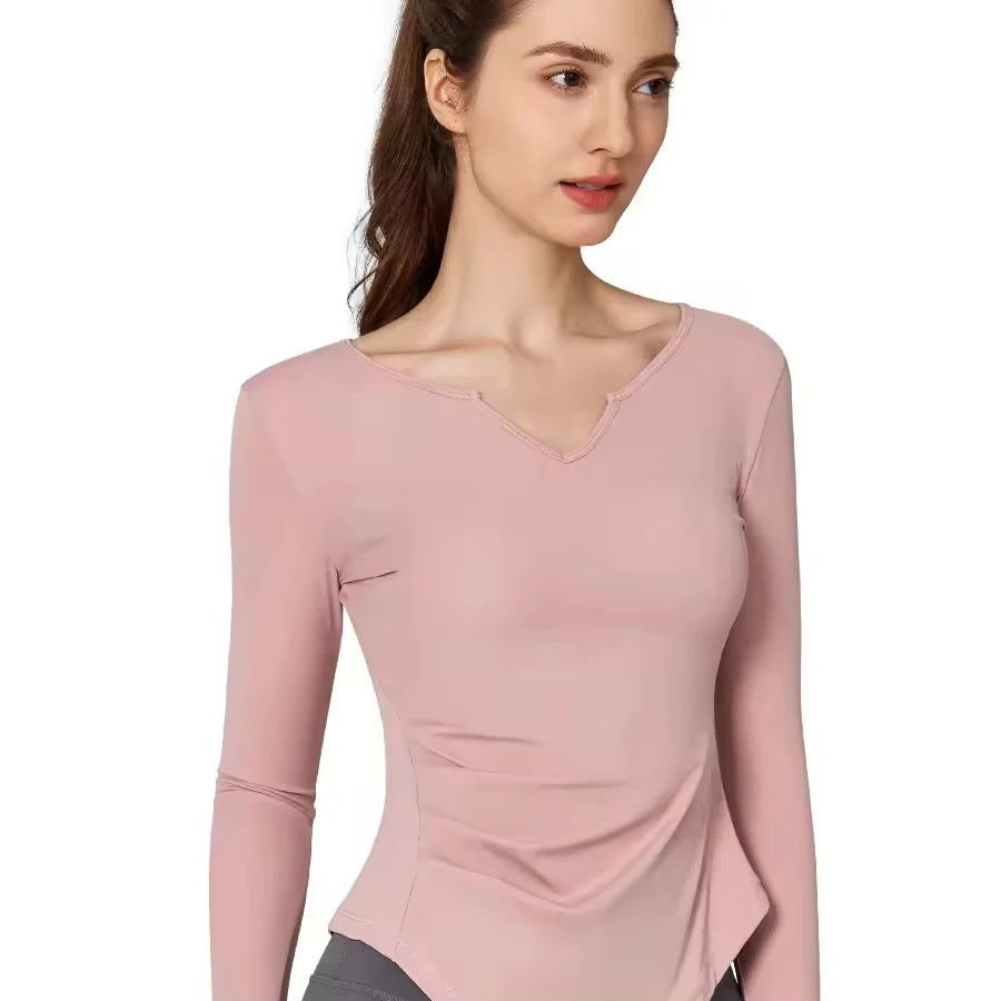 MAYYOUNG  Free Design Women's Gym Apparel Long-Sleeve Ruffle Yoga Tank Breathable Fitness Activewear