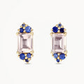 LOZRUNVE Elegant Sterling Silver 925 Jewellery 18k Gold Baguette Blue Pink Sapphire Crystal Cluster Stud Earring