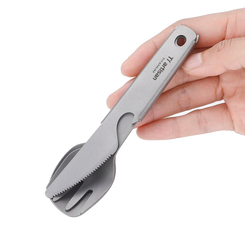 Titanium Compact 3 Piece Utensil Fork Spoon Knife Ultralight Carry Design System Outdoor Camping Tableware
