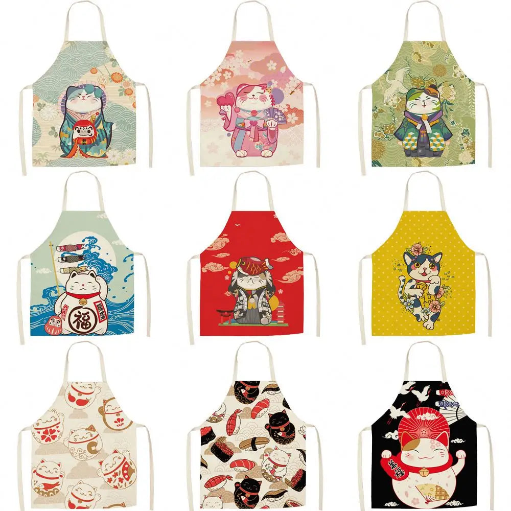 2020 New Cotton and Linen Apron Support Customization Japanese-style Cute Lucky Cat Series Apron