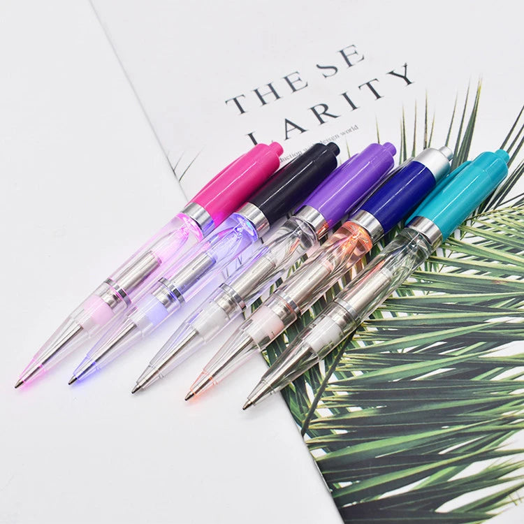 Custom Logo 2-in-1 Plastic Torch LED Ball Pen Colorful Light-Up Advertising Gift Sports Style 1.0mm Writing Width Personalized