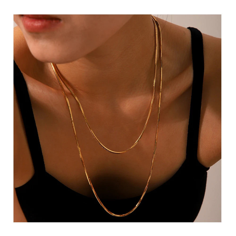 Fashion 1.2 Meters Waterproof Tarnish Free 18K Gold Plated Stainless Steel Snake Chains Stacking Necklace for Jewelry YF3485