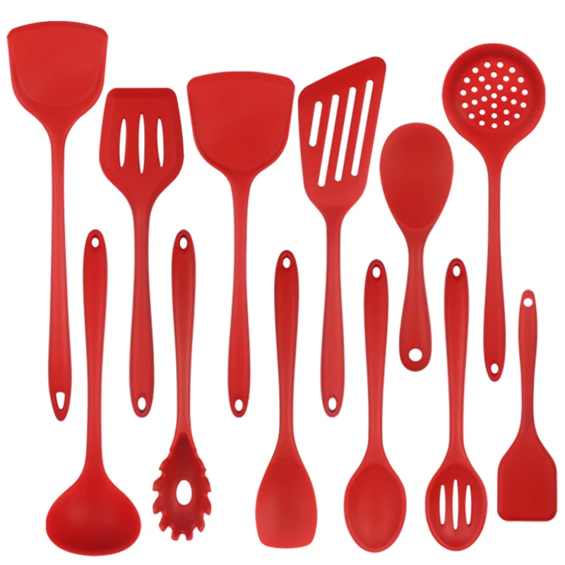 BPA Free 12 Piece Silicone Kitchen Utensils Set Red Color Kitchen Cooking Tools