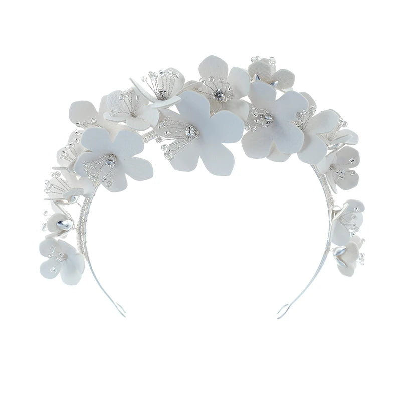 Crowns and Tiaras Wedding Handmade Flower Leather Headband Tiara  Women Crown Bridal Headpiece