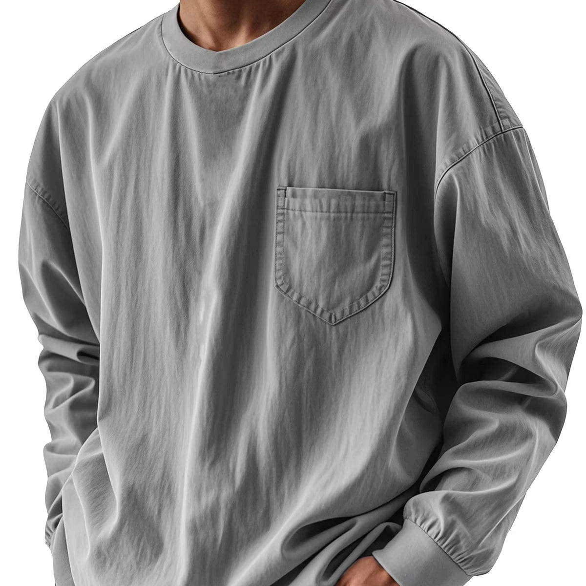 European and American Men's New Style Plus Size Loose Casual Shirt Solid Color round Neck T-Shirt