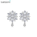 LUOTEEMI Dragon Princess Flower Top Quality Marquise Cut CZ Stud Earring Flower Earrings for Women