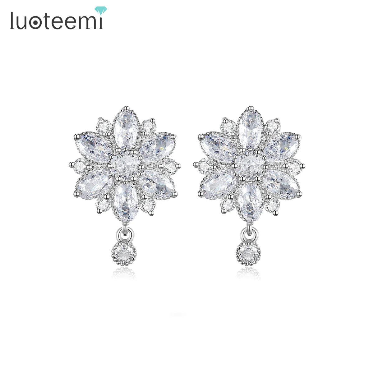 LUOTEEMI Dragon Princess Flower Top Quality Marquise Cut CZ Stud Earring Flower Earrings for Women