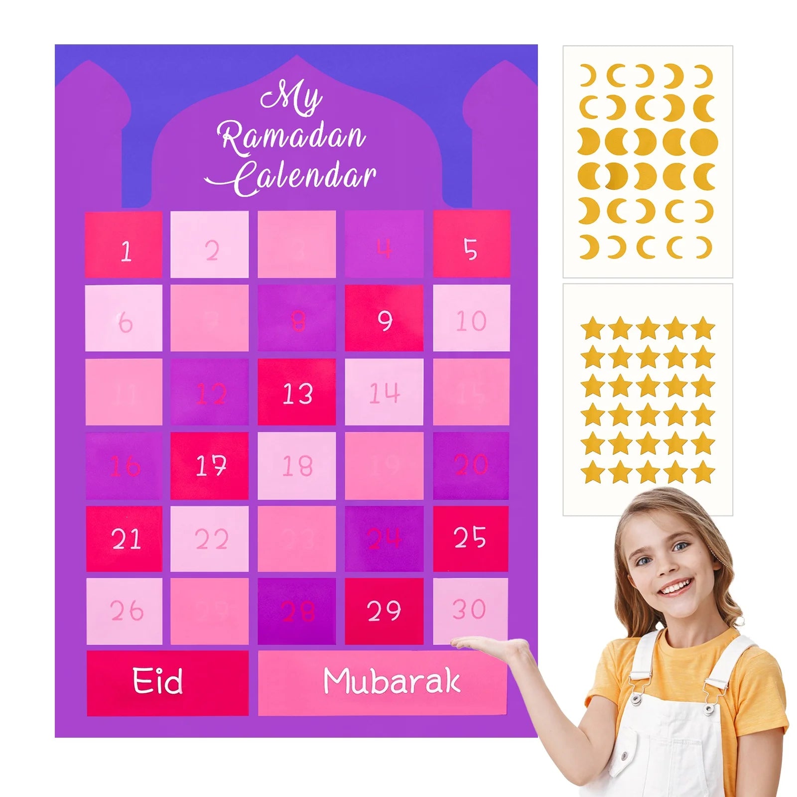 Eid Ramadan Decoration Supplies Ramadan Advent Calendar Poster with Moon Star Sticker