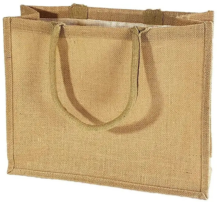 Pack of 12 Jute/Burlap Tote Bags Soft Cotton Handles Laminated Interior LargeEco Friendly Shopping Jute Tote Bag