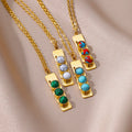 SC Hot Sale Vintage Stainless Steel Necklace Fashion Colorful Turquoise Necklace Cool Gold Square Pendant Necklace for Men Women