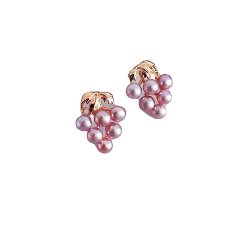 Spring/Summer Purple Grape Stud Earrings S925 Silver Needle Retro Small Fragrance Natural Freshwater Pearl Women's Fash