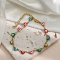 Women Men Colored Enamel Lucky Turkish Heart Evil Eyes Bracelet PVD 18k Gold Plated Stainless Steel Evil Eyes Bracelet