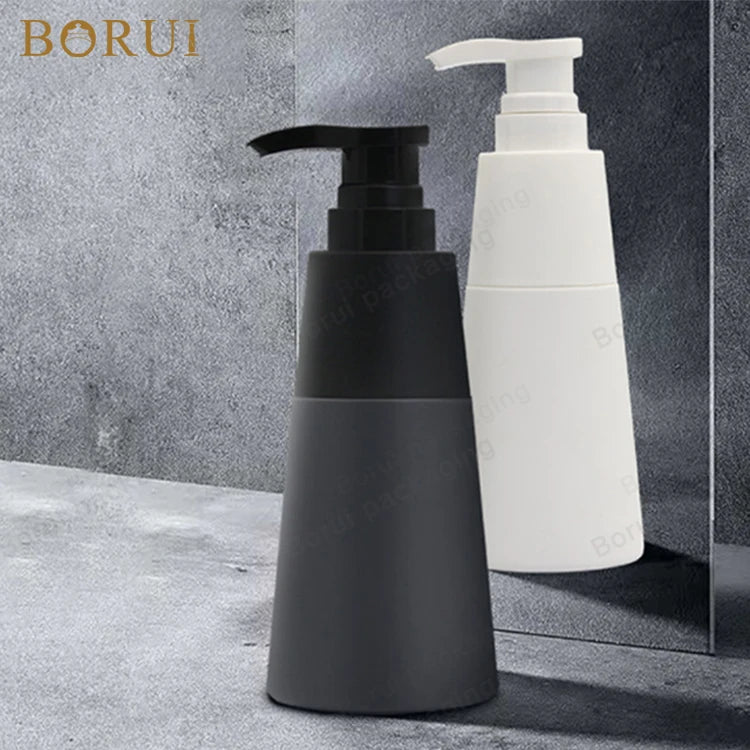 BORUI Luxury 200ml 300ml Cone-Shaped Shampoo Lotion Pump Bottle Black White for Face False Eyelashes Wigs Skin Care Serum