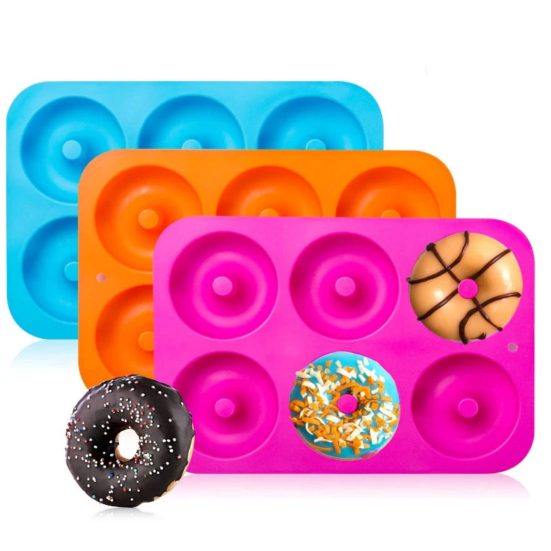 Hot Sale Non-stick Eco-Friendly 6 Cavity Silicone Donut Molds with Customized Color for Cake Cupcakes Cookies Bagels