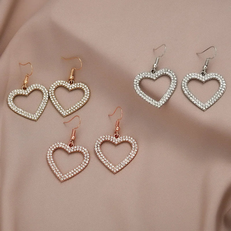 Heart Shape Rose Gold Earring Hypoallergenic Sparkling Rhinestone Drop Earrings Full Crystal Heart Shape for Wedding Party Gift