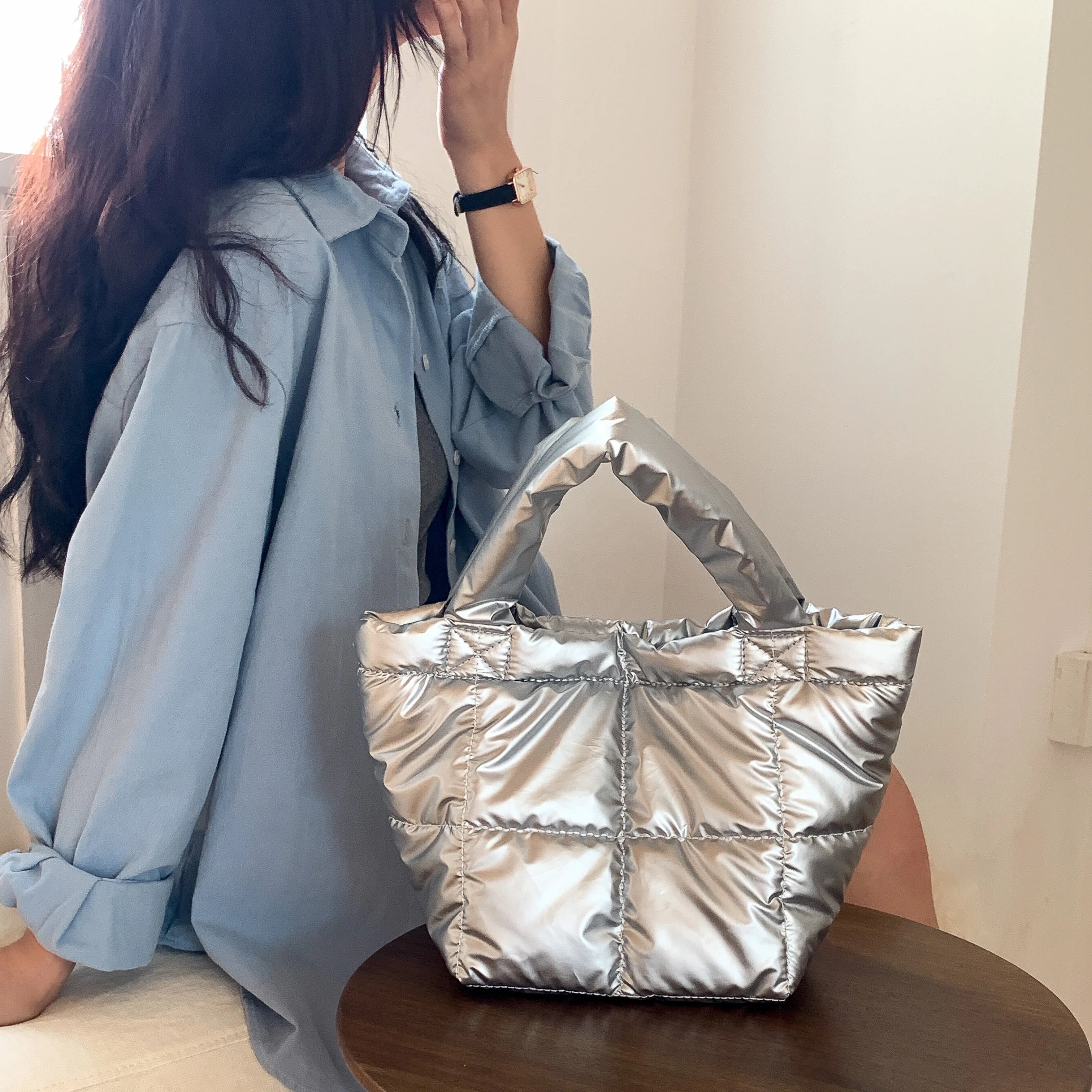 New Soft Tote Bags Padded Cloud Large-Capacity Hand Bag Simple 2025 Autumn Winter Handbag for Women