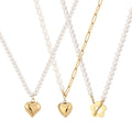 Non-Tarnish 18k Gold Plated White Shell Pearl Stainless Steel Heart Bohemian Paperclip Half Chain Half Pearl Wedding Party Gift
